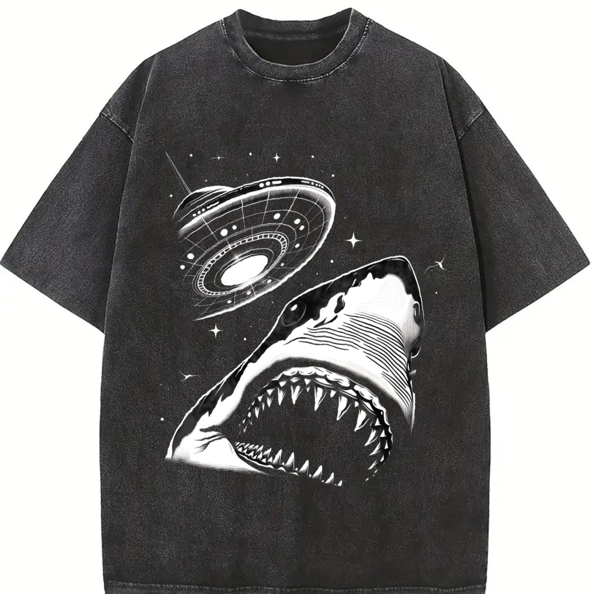Shark Selfie With UFO 90s Vintage Washed T-Shirt product image 2