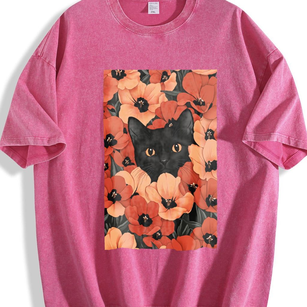 Blockbuster - Black Cat And Red Daisy Vintage Washed T-Shirt product image 5
