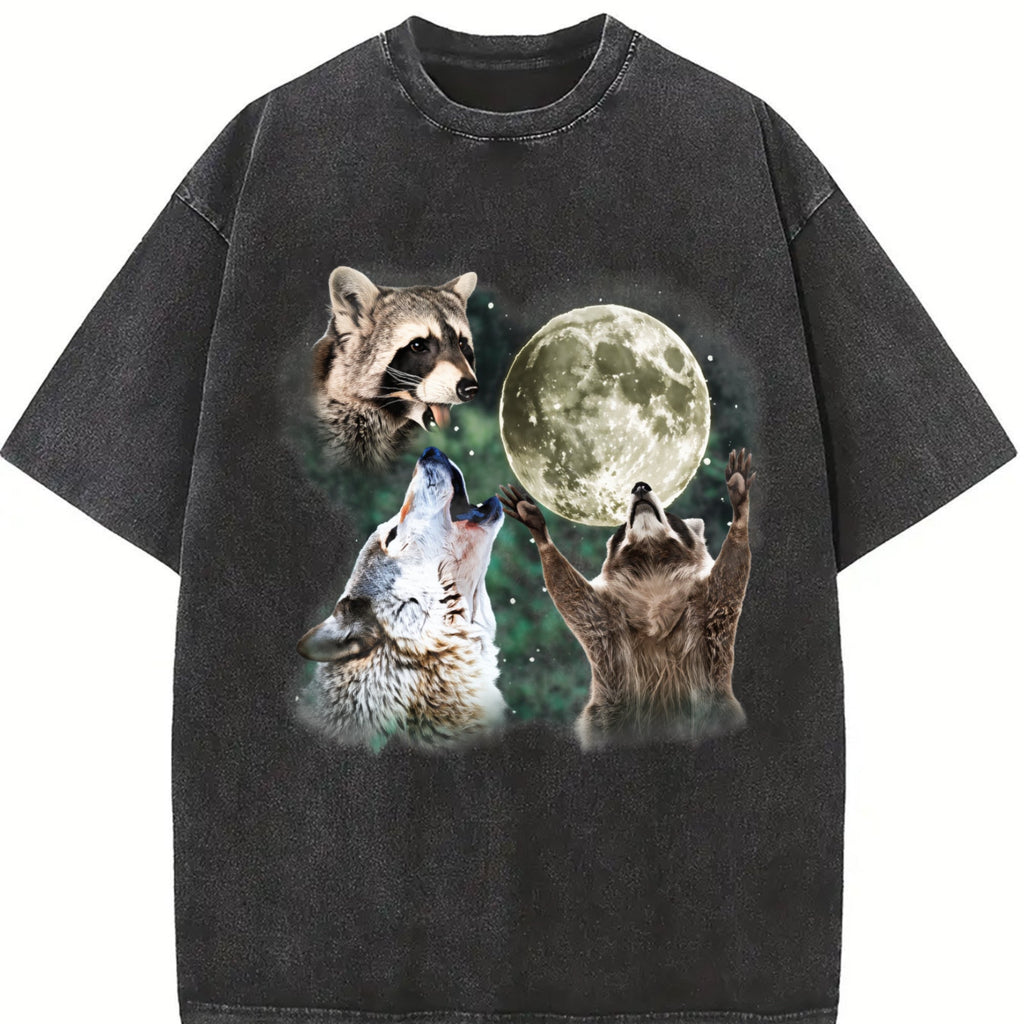 Raccoon And Wolf Vintage Washed T-Shirt product image 2