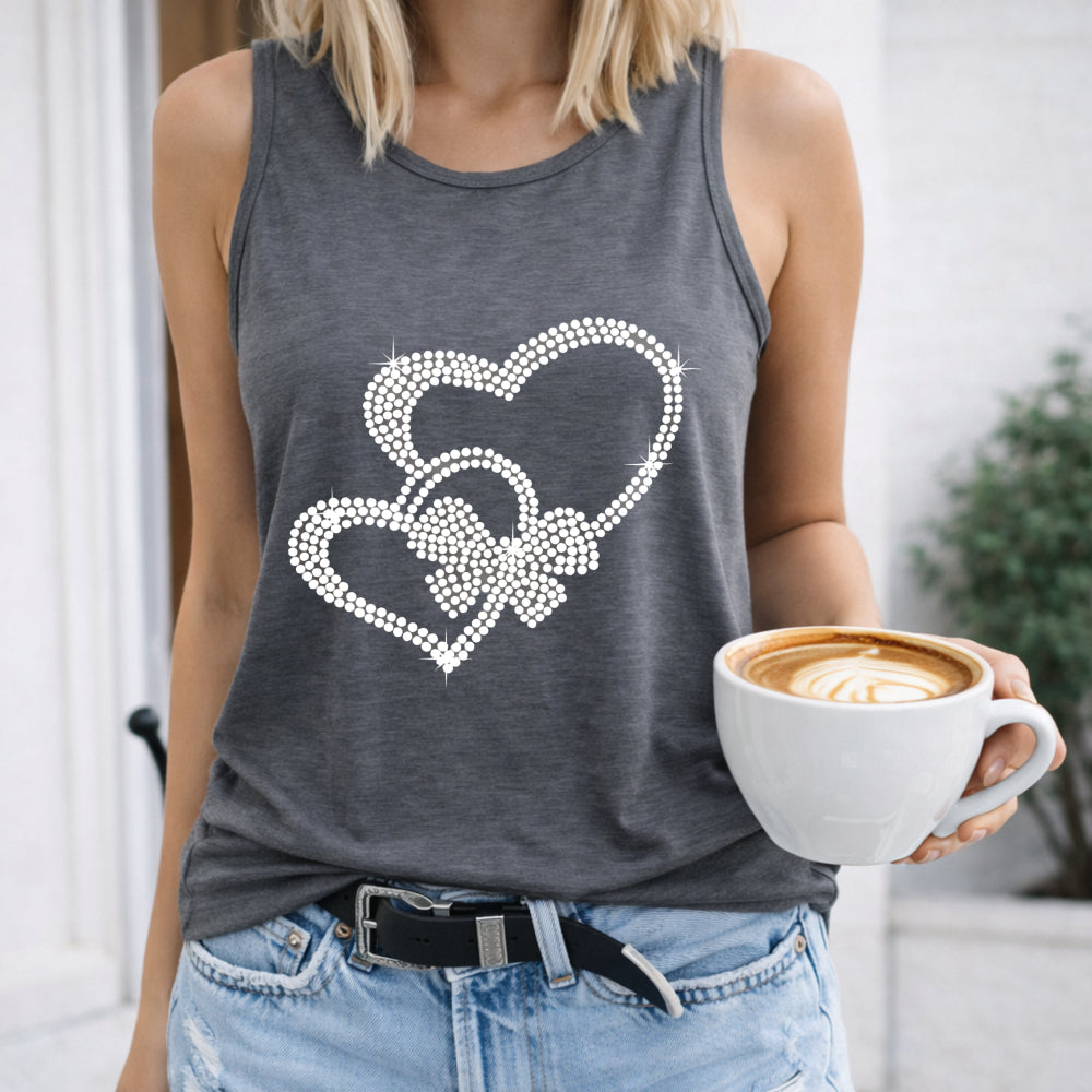 Black With Cartoon Heart & Bow Women's Tank Top