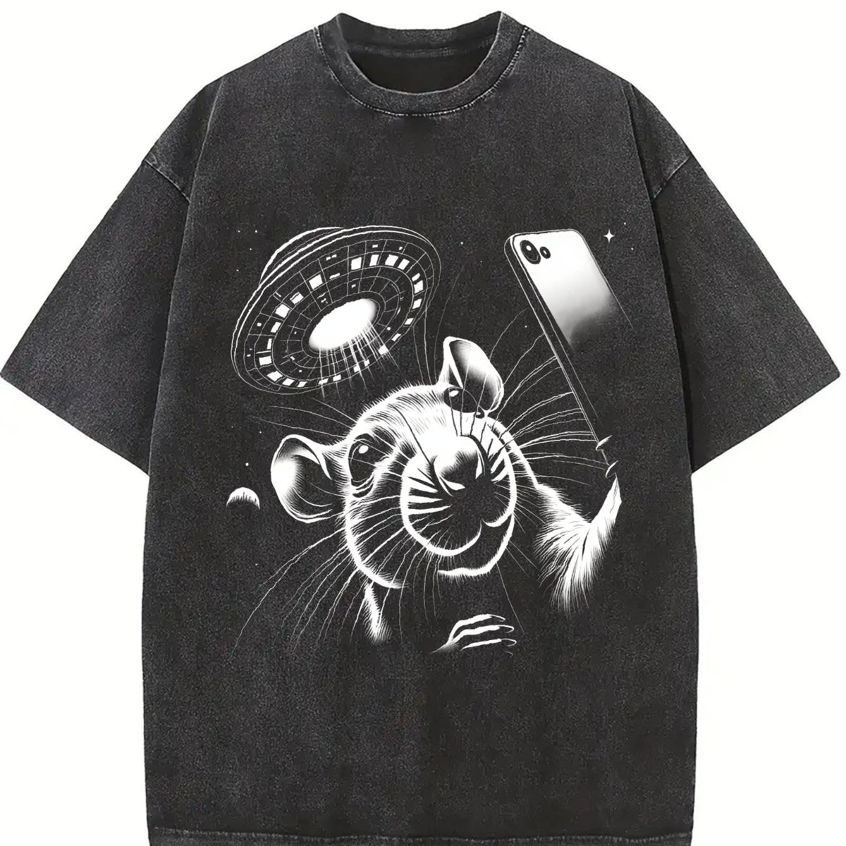 Rat Selfie With UFO 90s Vintage Washed T-Shirt product image 2