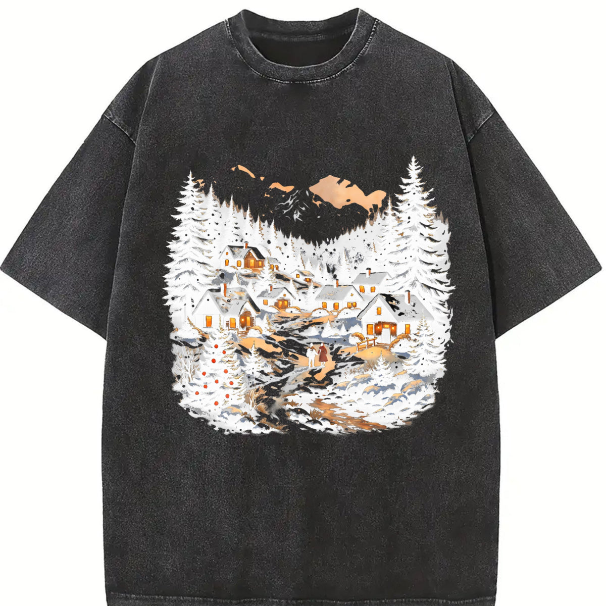 Christmas Winter Village Vintage Washed T-Shirt product image 2