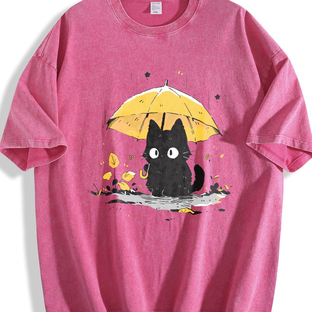 Black Cat under a Yellow Umbrella Vintage Washed T-Shirt product image 7