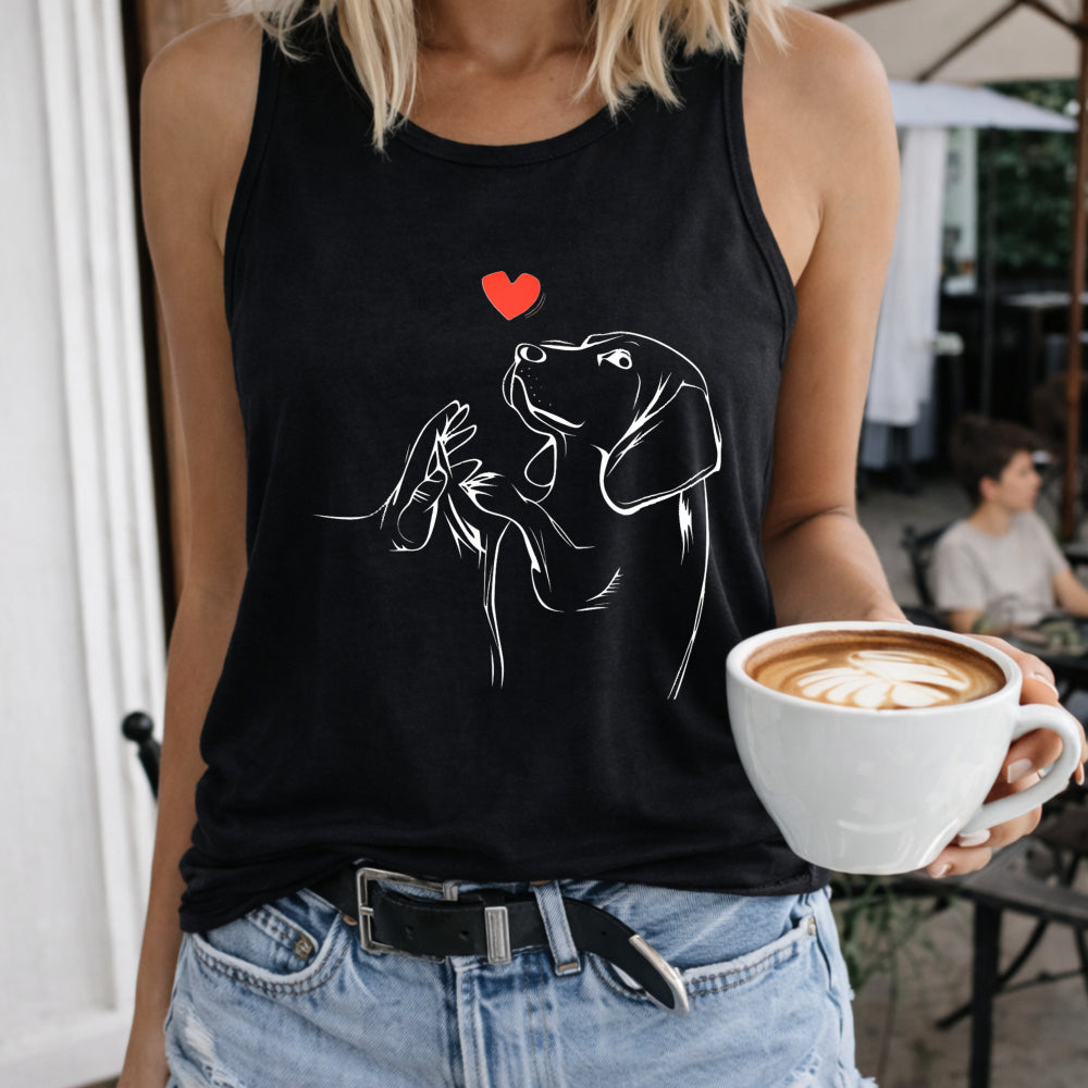 Woman and Dog Heart Line Art Women's Tank Top