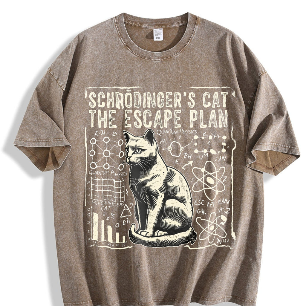 Schrodinger's Cat Escape Plan Vintage Washed T-Shirt product image 3