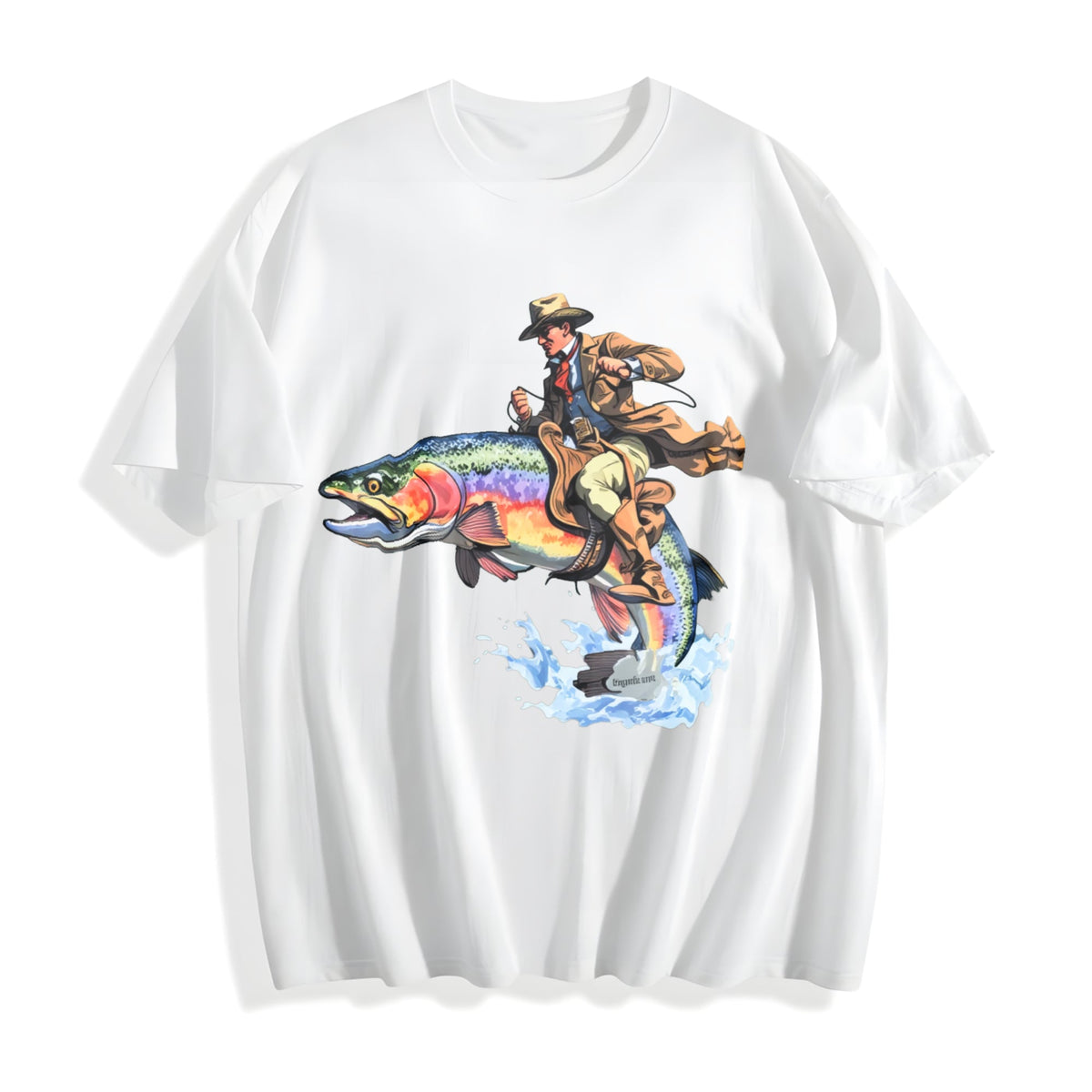 Cowboy Riding Trout Western Fishing Cotton T-Shirt product image 2