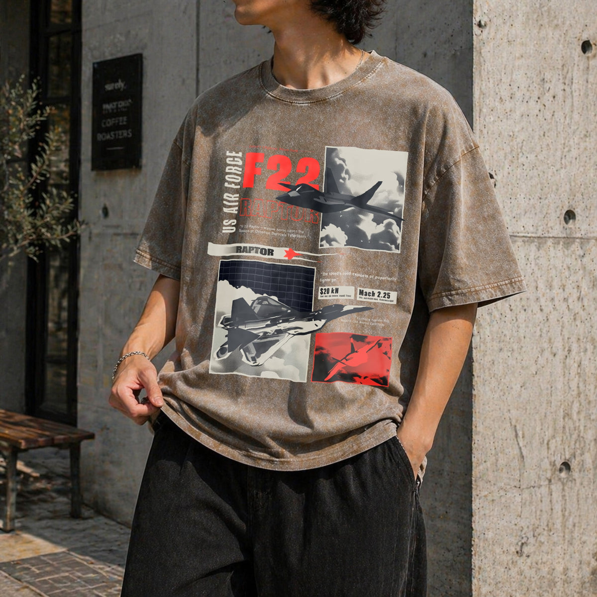 F-22 Raptor Military Funny Good Vintage Washed T-Shirt product image 3