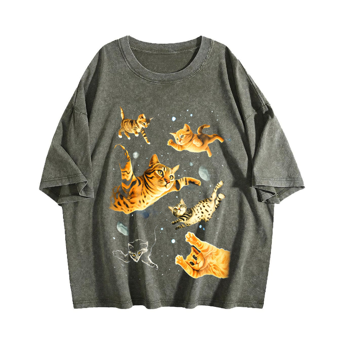 Cats In Galaxy Space Vintage Washed T-Shirt product image 4