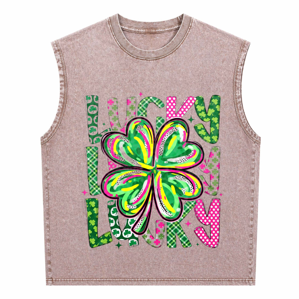 Lucky Shamrock St Patrick's Day Men's Washed Tank Top