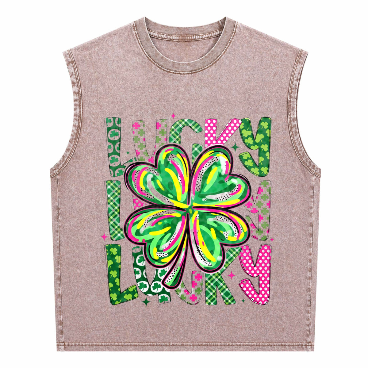 Lucky Shamrock St Patrick's Day Men's Washed Tank Top