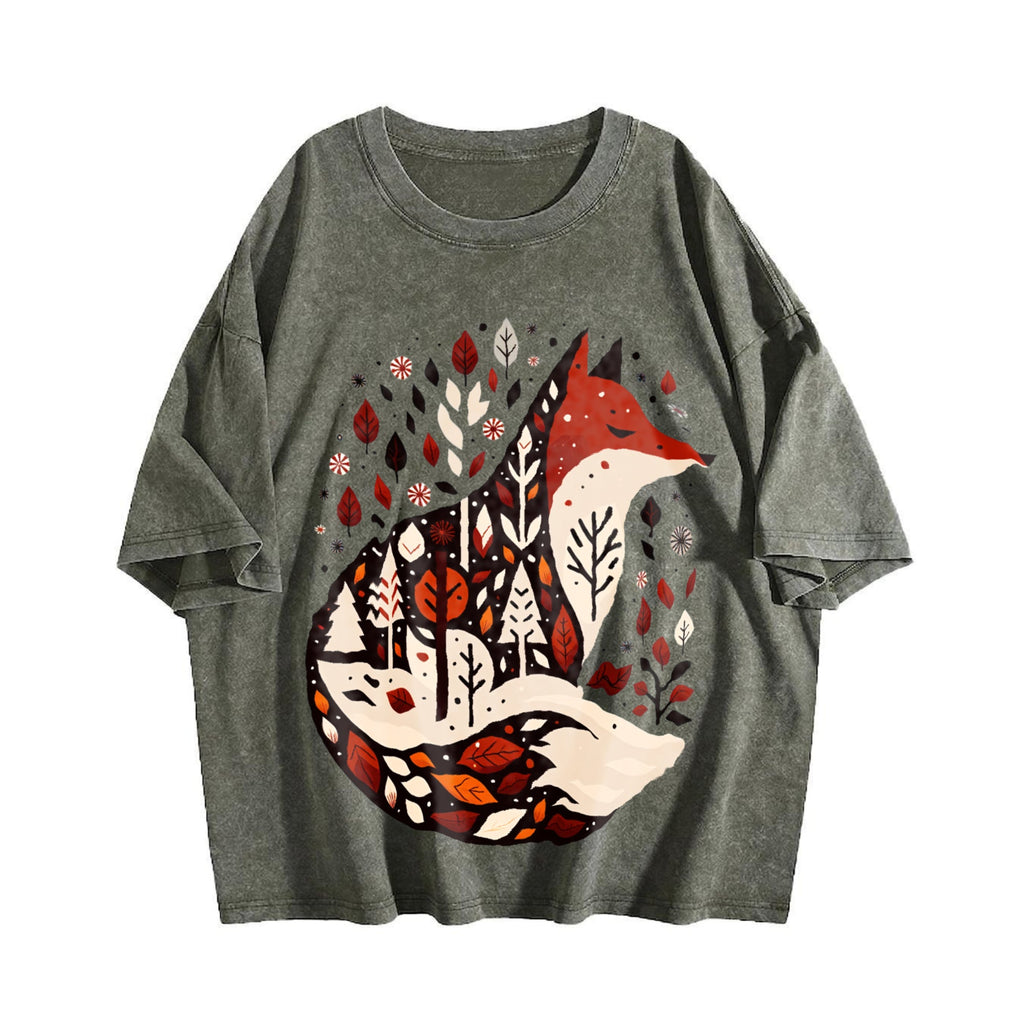 Folk Art Bohemian Fox And Tree Summer Vintage Washed T-Shirt product image 4
