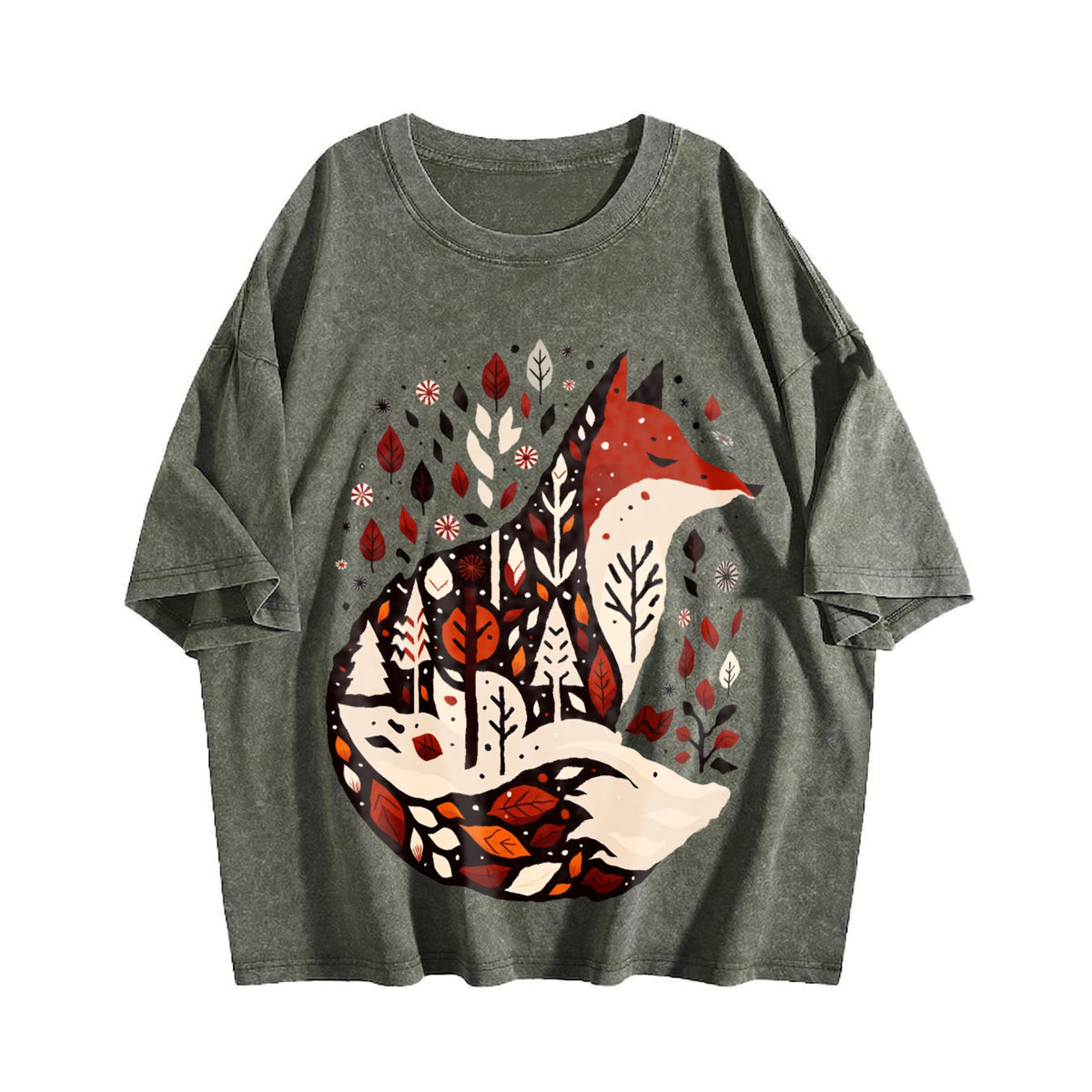 Folk Art Bohemian Fox And Tree Summer Vintage Washed T-Shirt product image 4