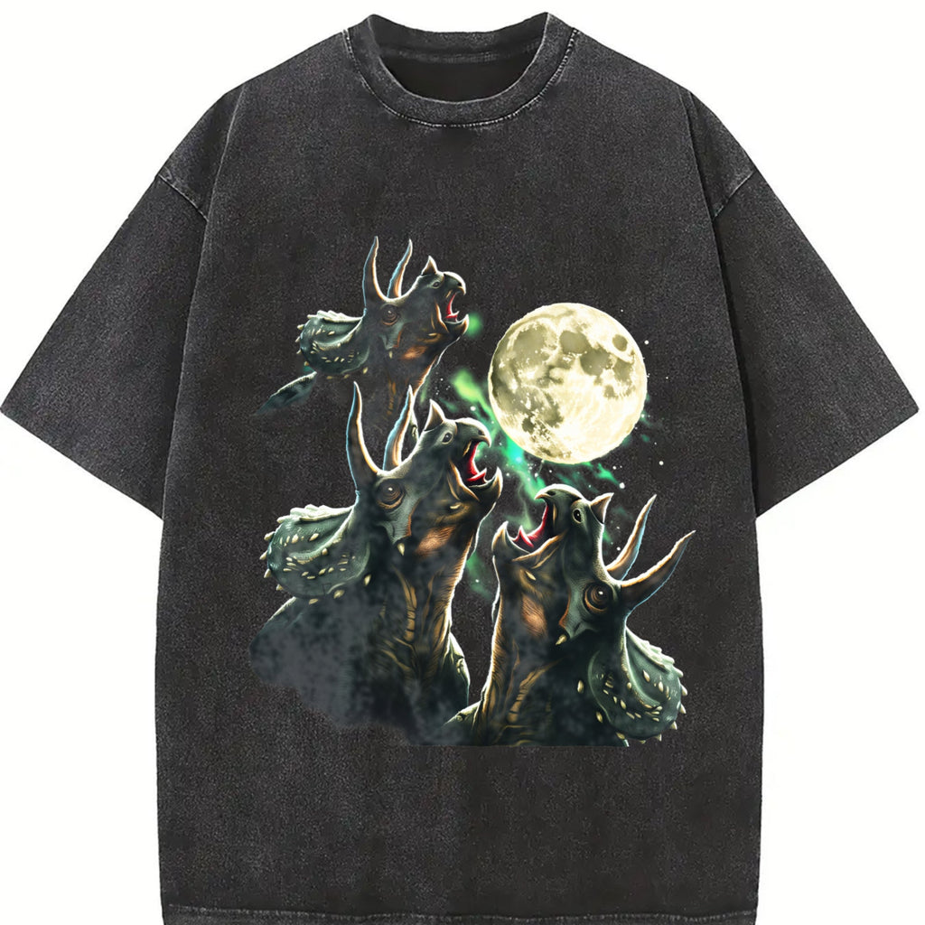 Triceratops Howling To Moon 90s Vintage Washed T-Shirt product image 2