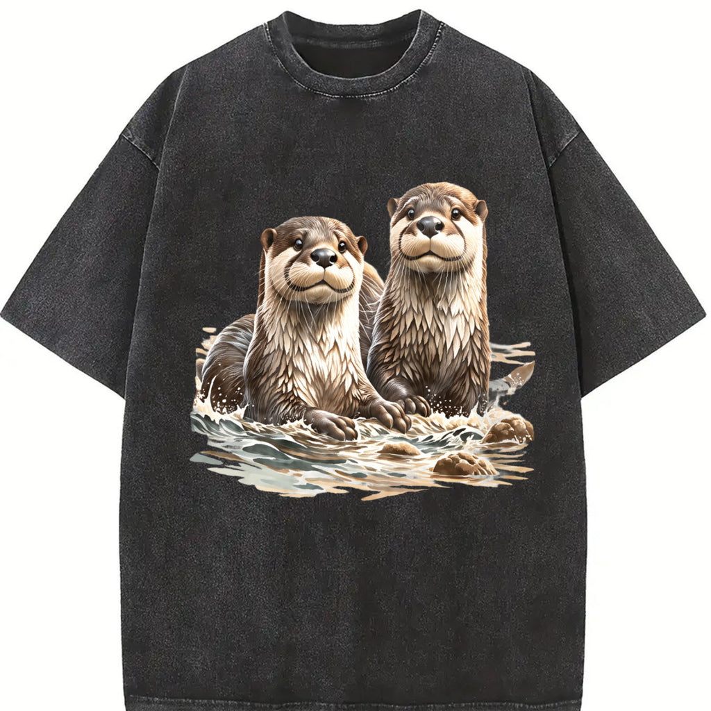 Two River Otters Wilderness 90s Vintage Washed T-Shirt product image 2