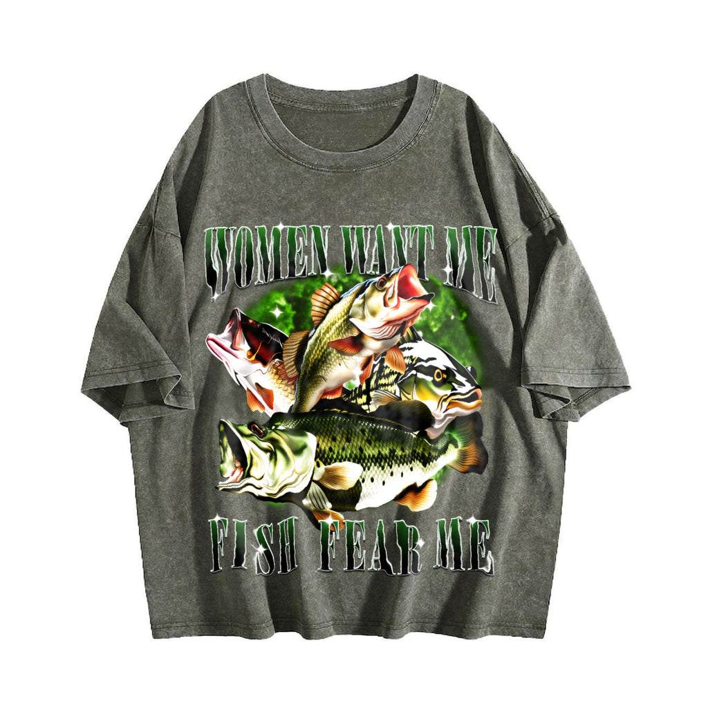 Want Me Fish Fear Me Vintage Washed T-Shirt product image 4