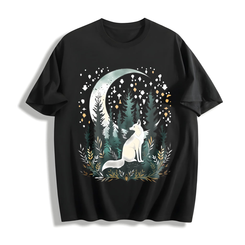 Bohemian Night Fox & Pine Forest - Stretch Cotton T-Shirt product image 1