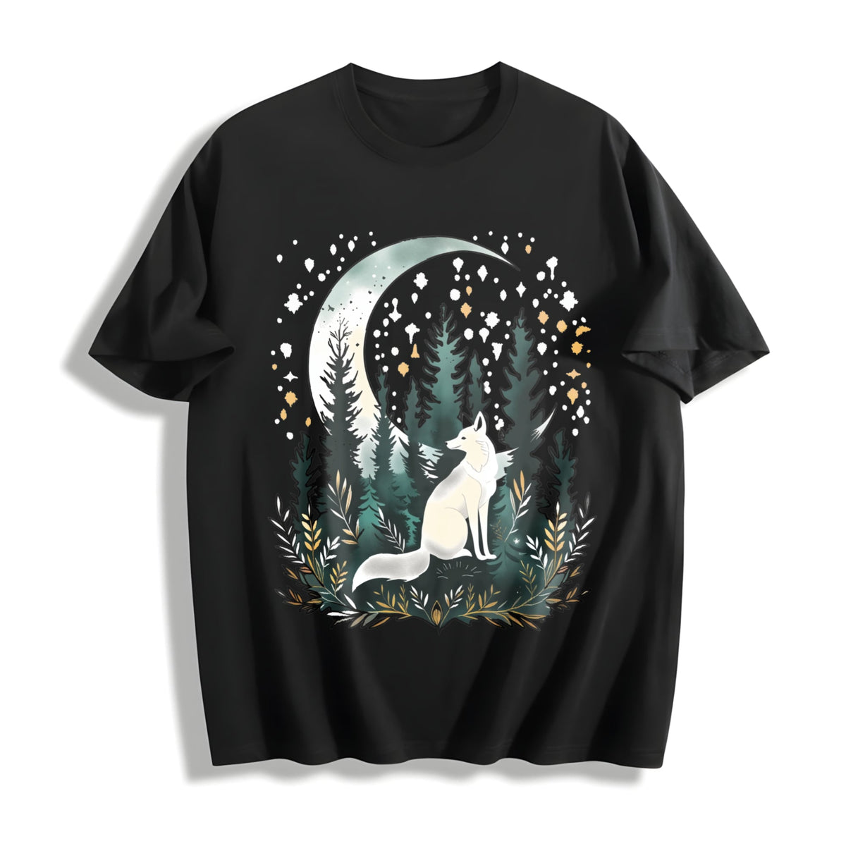 Bohemian Night Fox & Pine Forest - Stretch Cotton T-Shirt product image 1