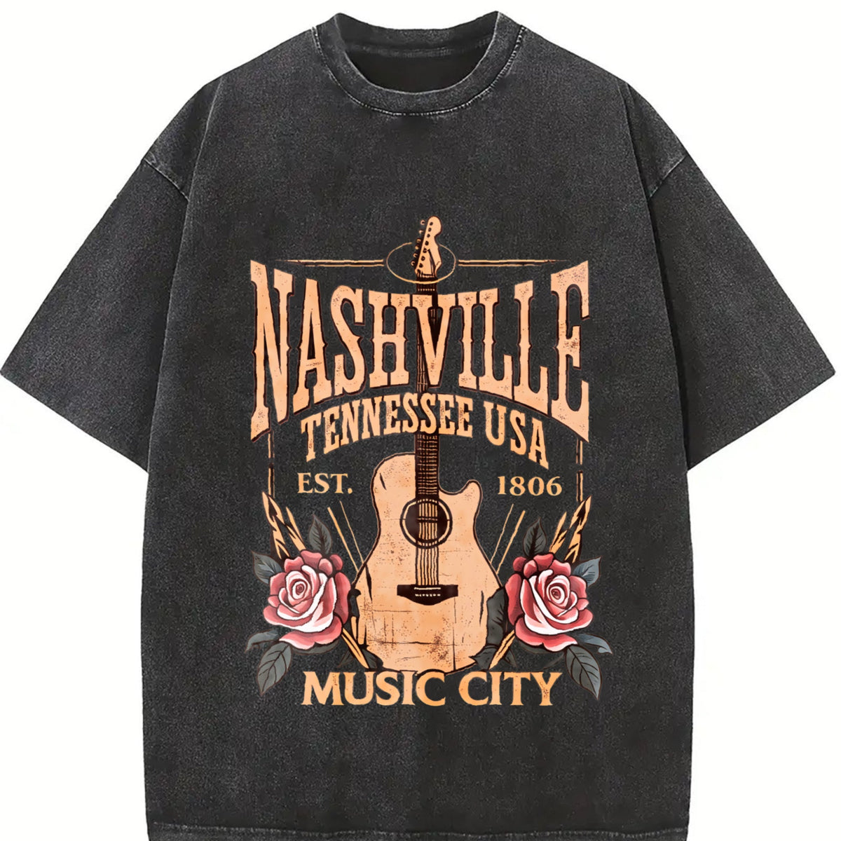 Music City - Floral Guitar Vintage Washed T-Shirt product image 2