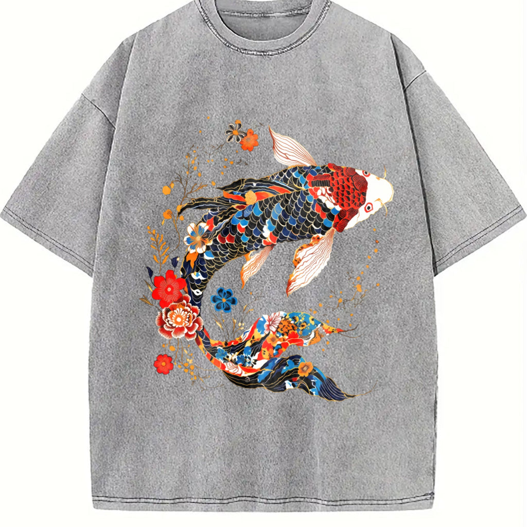 Koi Fish Theme Trend Pure Vintage Washed T-Shirt product image 4
