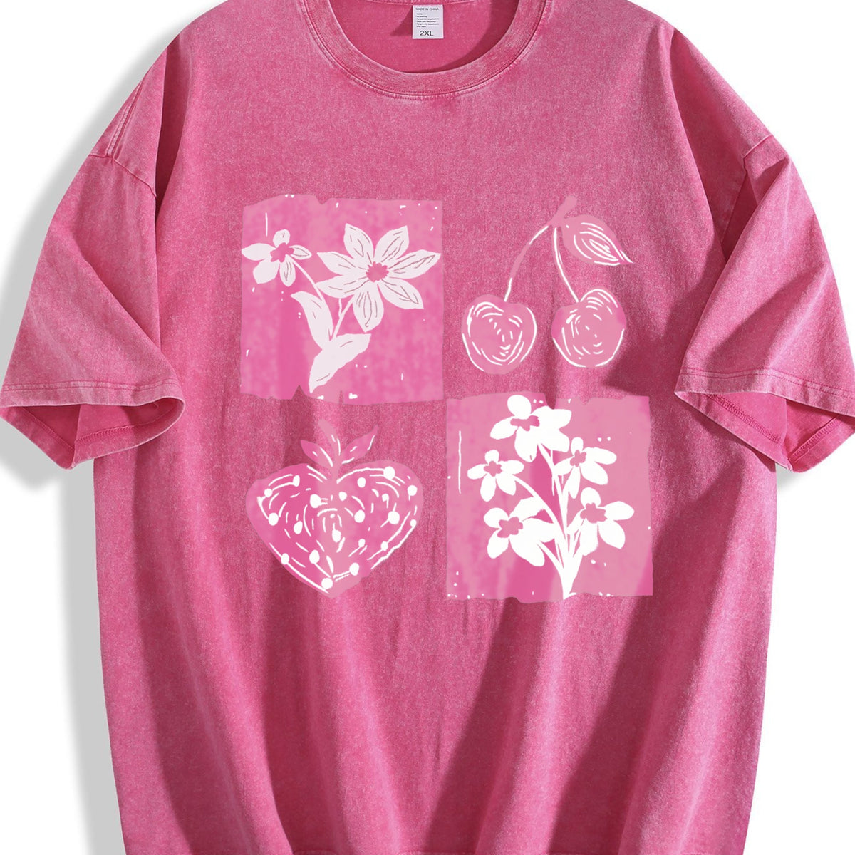 Pink Cherry And Fruit Vintage Washed T-Shirt product image 7