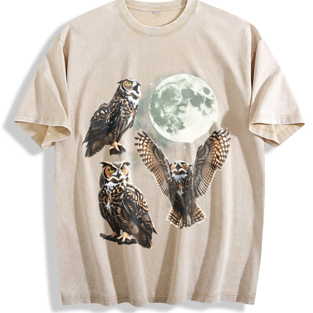 Owl Howling At Moon 90s Vintage Washed T-Shirt product image 1