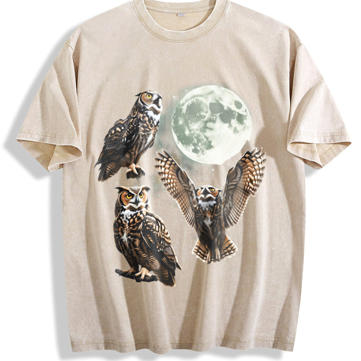 Owl Howling At Moon 90s Vintage Washed T-Shirt product image 1