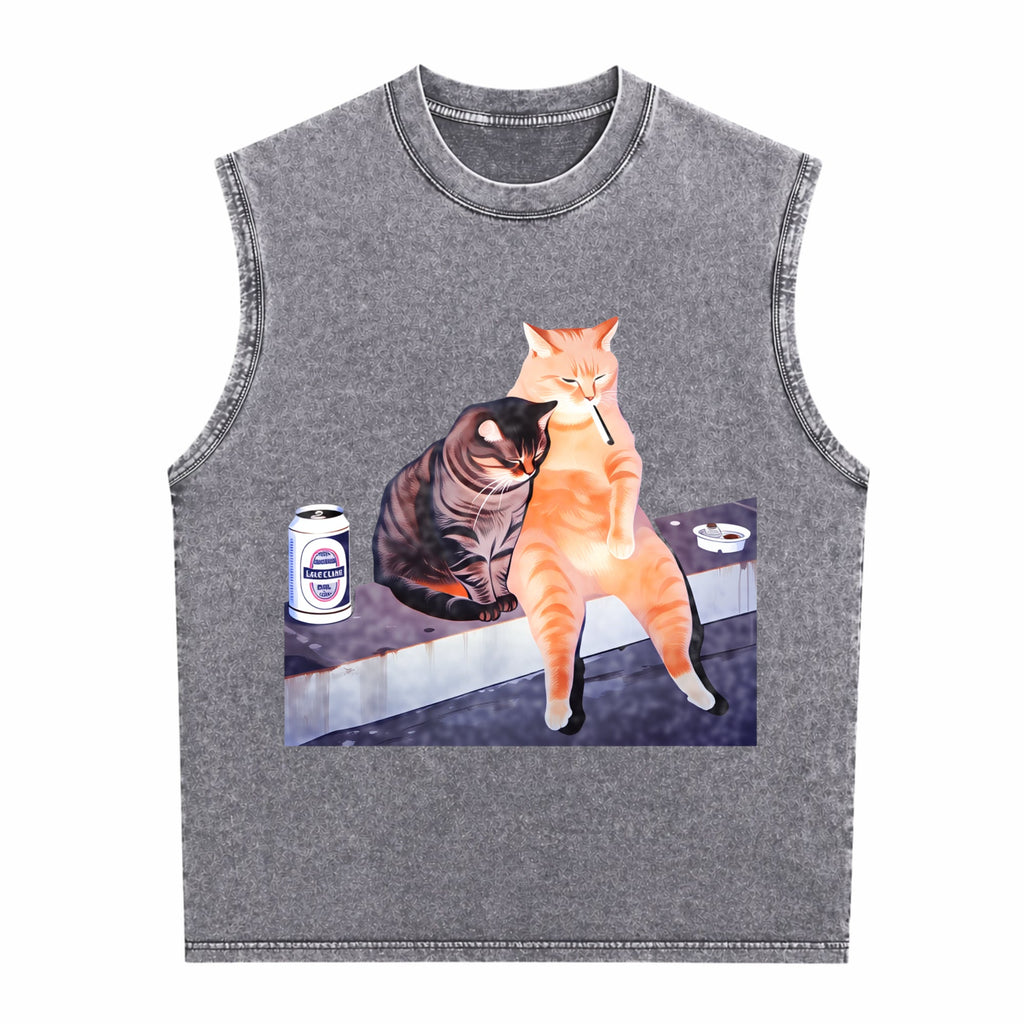 Smoking Cat Meme For Cat Lovers Black Humorous Perfect Men's Washed Tank Top