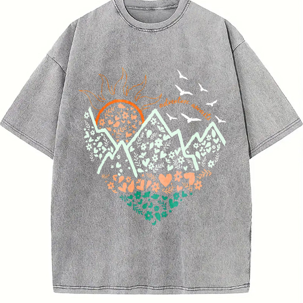 Floral Mountain Sunrise Summer Vintage Washed T-Shirt product image 4