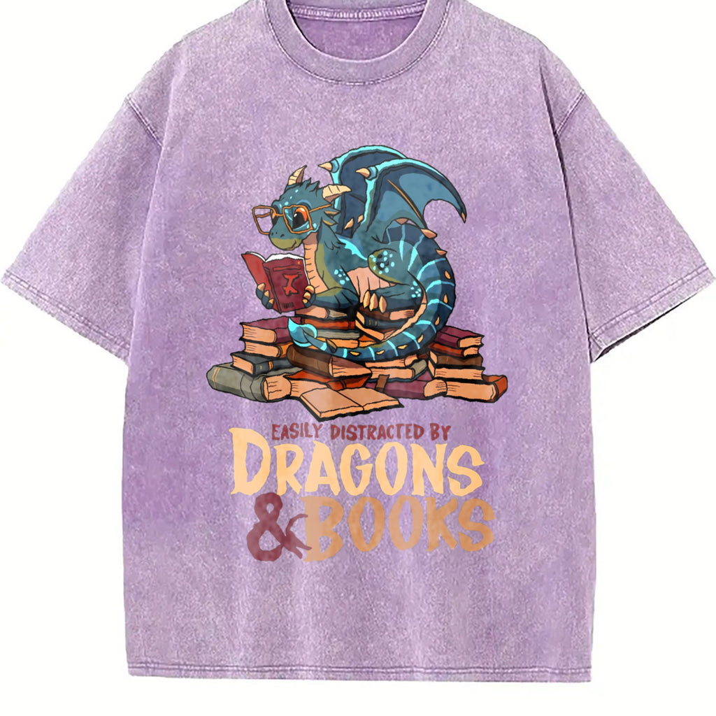 Blue Dragon Buried In Books Letter Vintage Washed T-Shirt product image 6