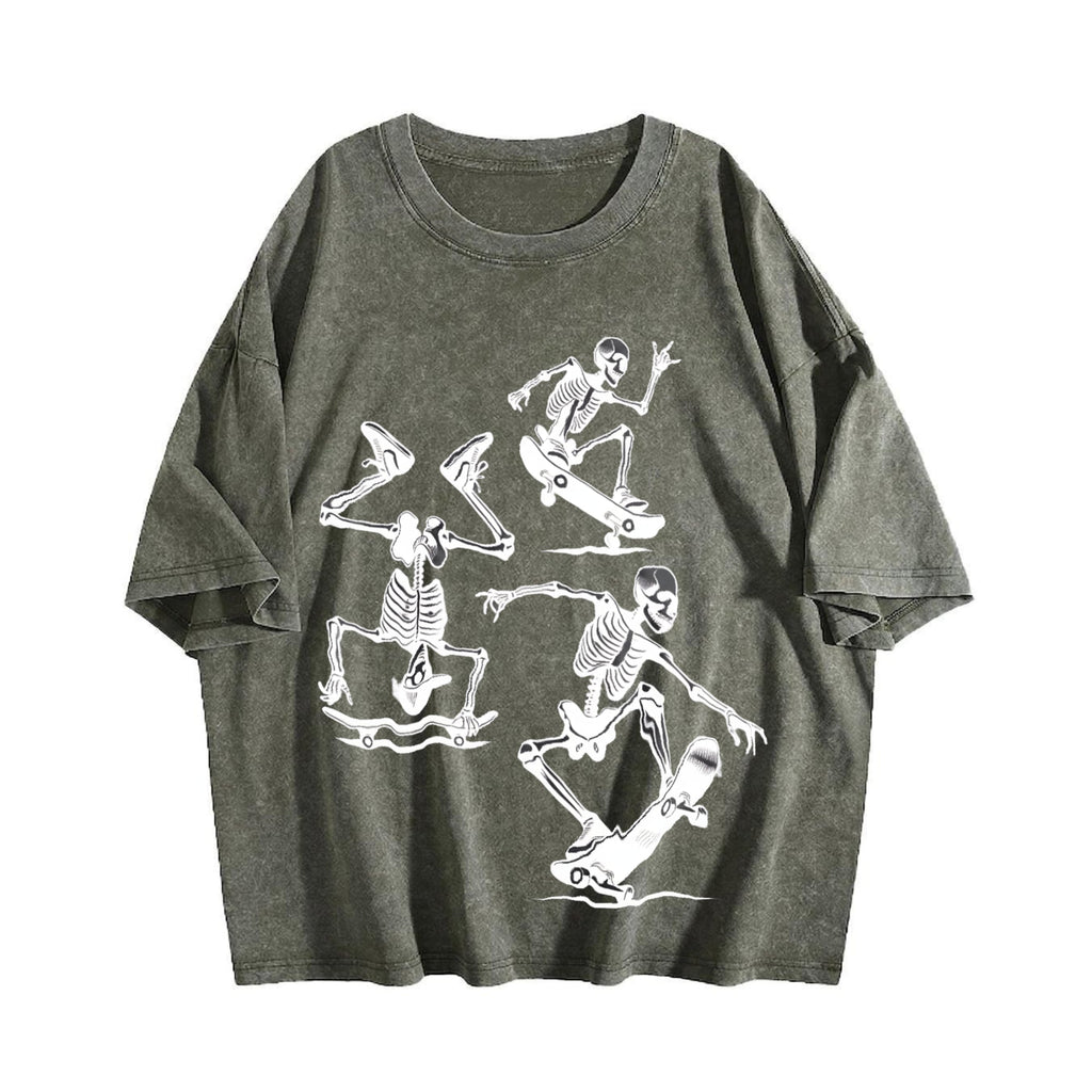 3 Skeletons Skateboarding 90s Vintage Washed T-Shirt product image 4