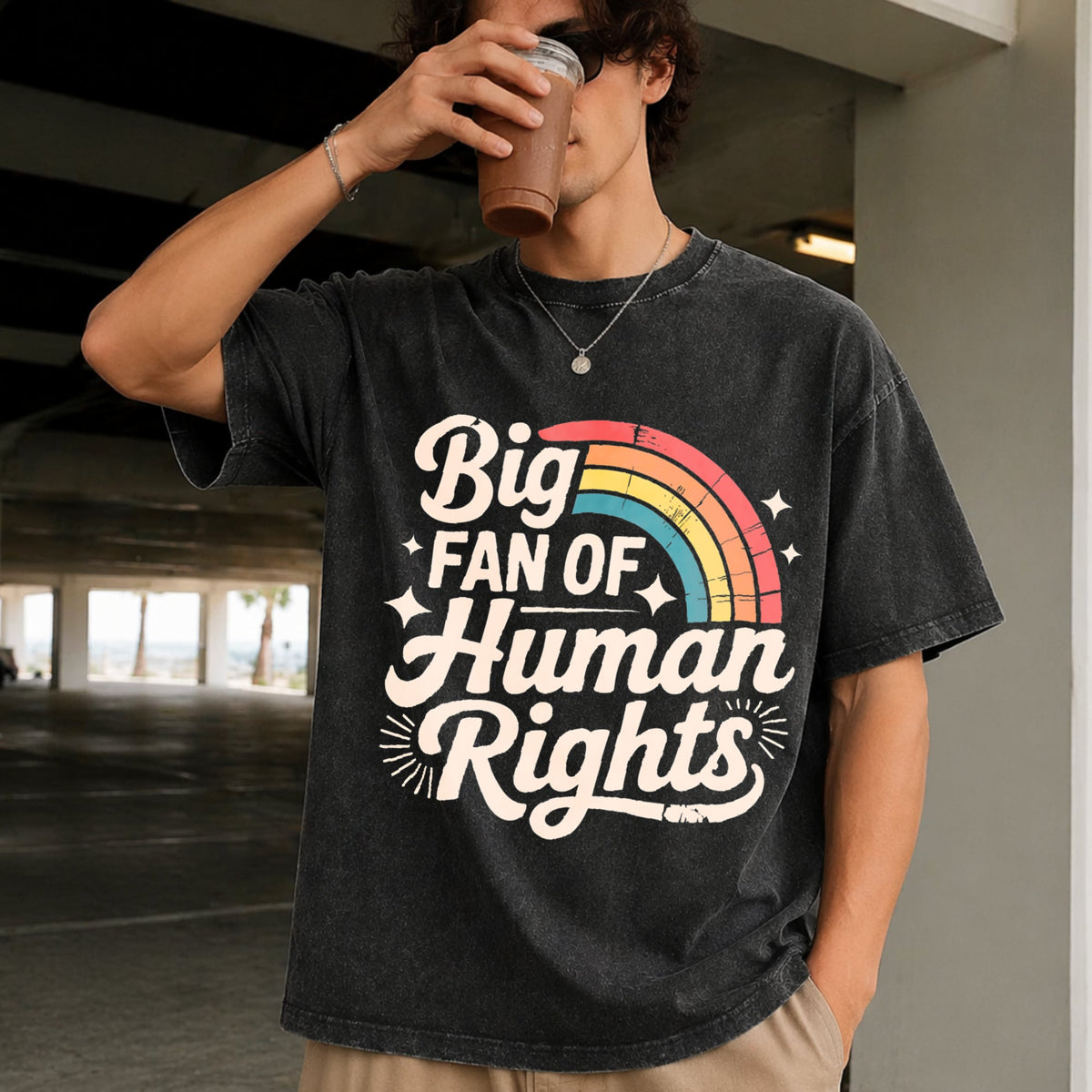 Big Fan Of Human Rights - Rainbow Vintage Washed T-Shirt product image 2