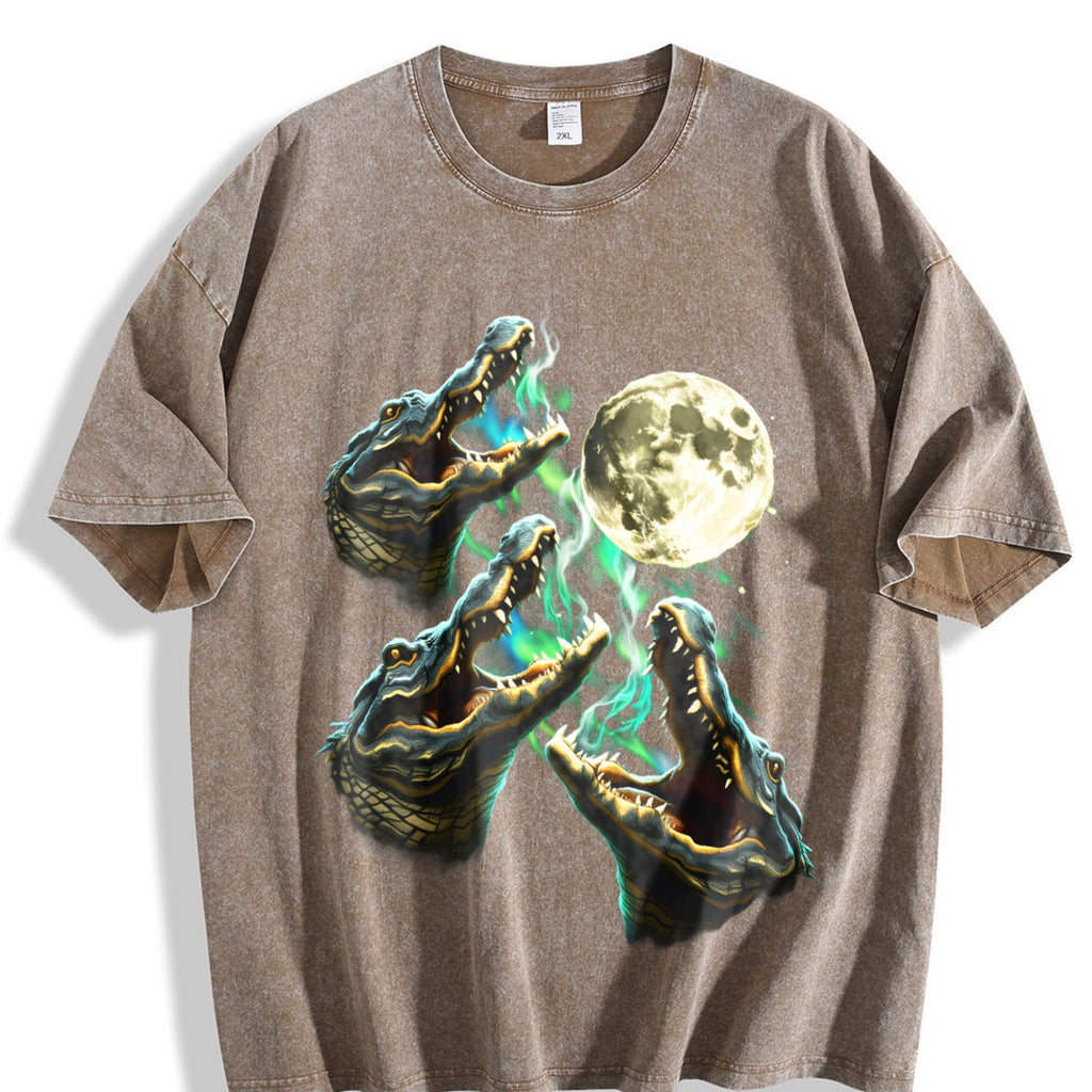 Crocodile Howling To Moon 90s Vintage Washed T-Shirt product image 3