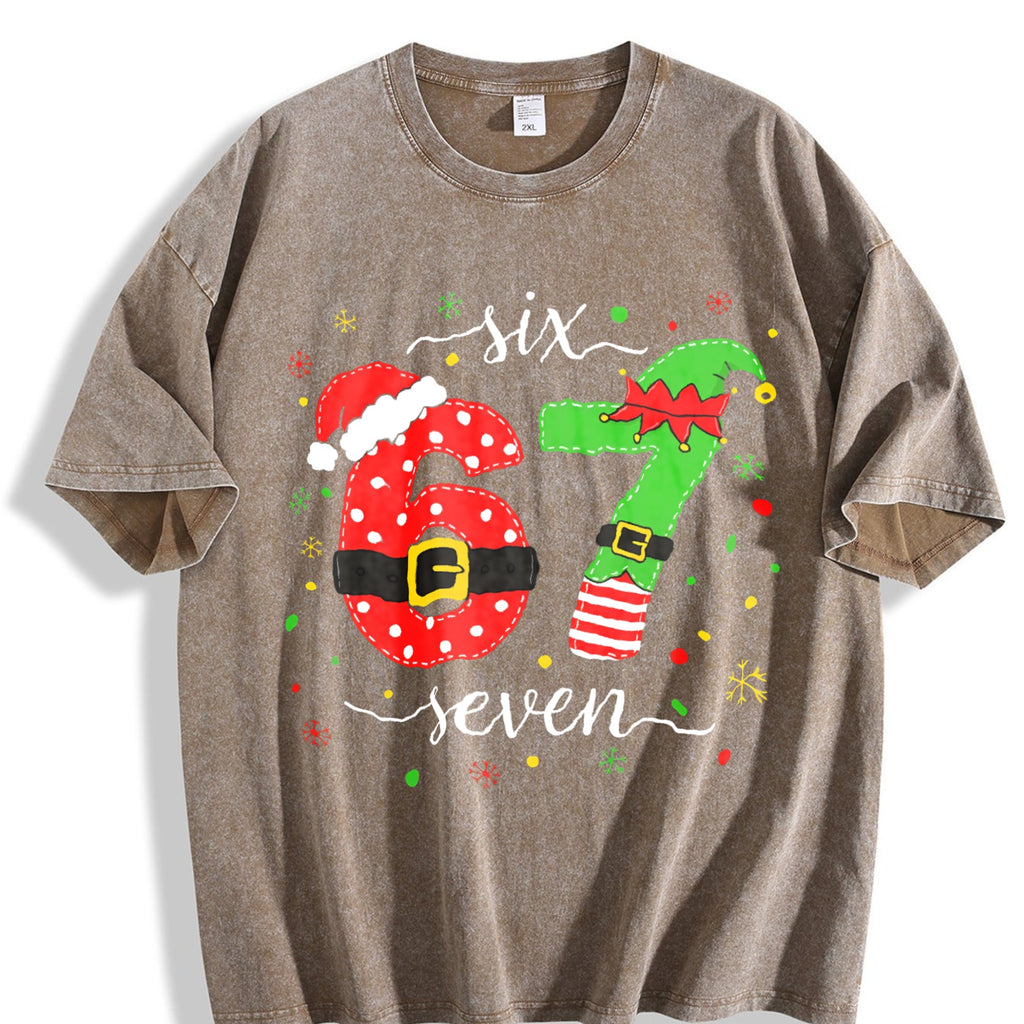 Six Seven Christmas Meme Vintage Washed T-Shirt product image 3