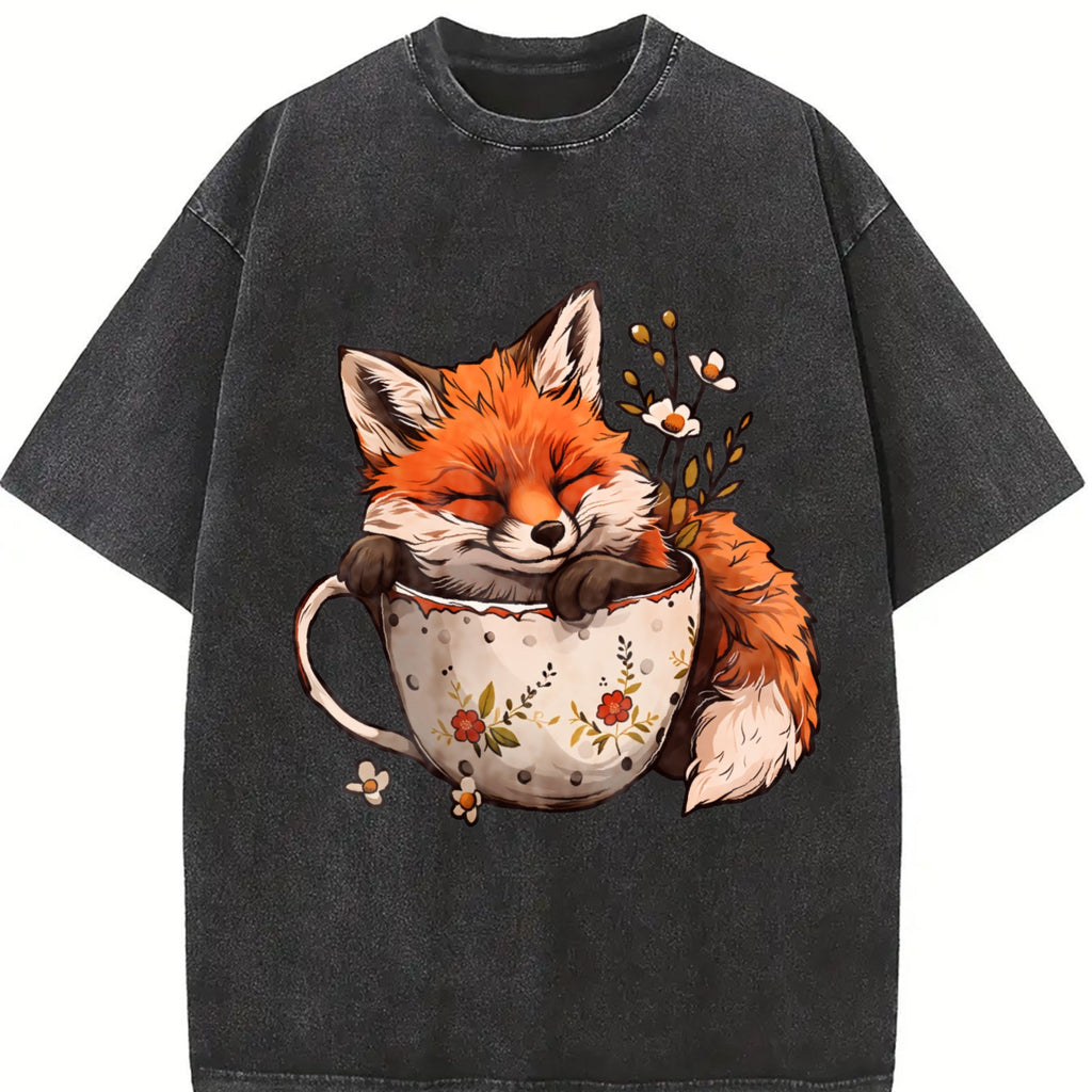 Winter : Little Fox Curled Up In A Floral Teacup Vintage product image 2