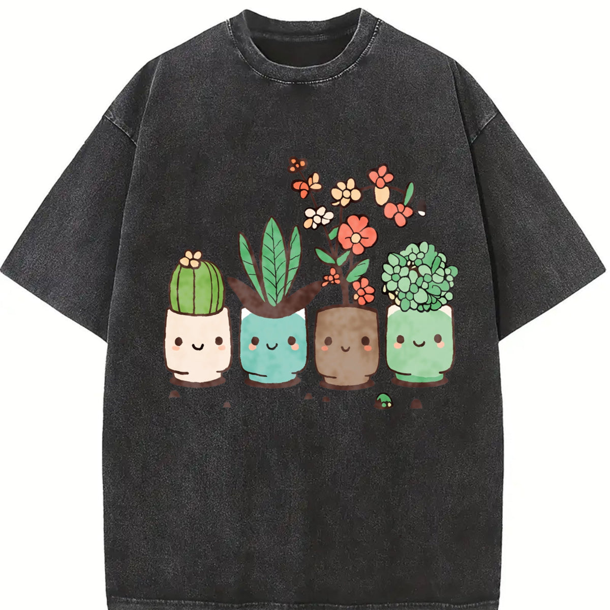 Cute Cartoon Potted Plant Vintage Washed T-Shirt product image 2