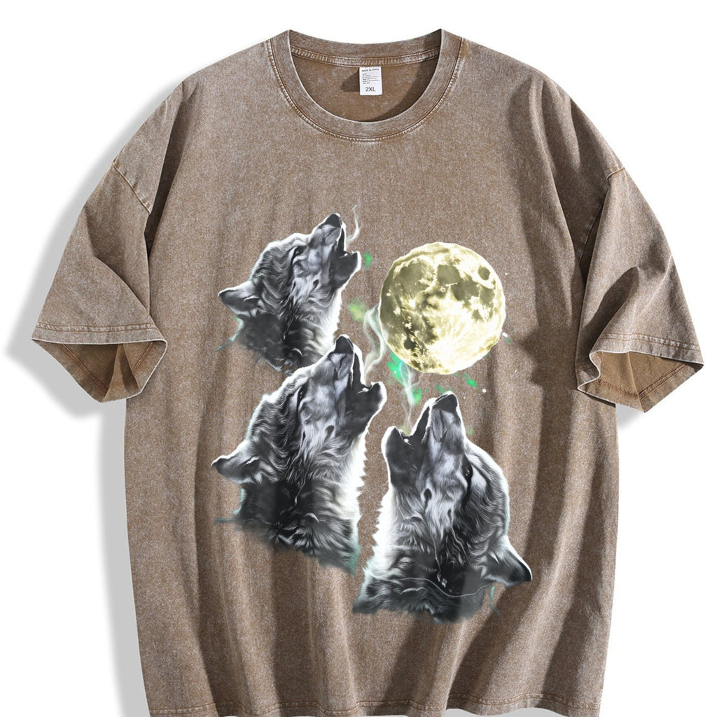 Baby Wolf Howling To Moon 90s Vintage Washed T-Shirt product image 3