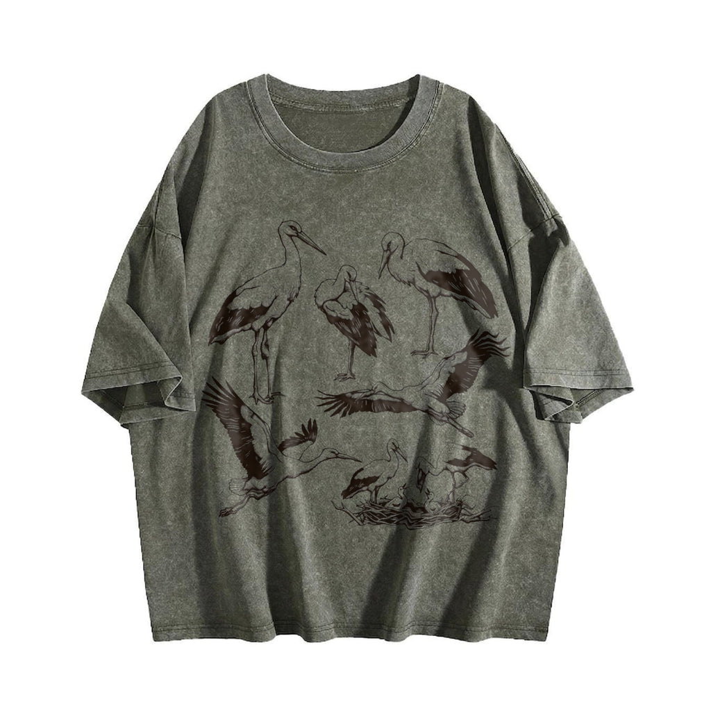 Stork Bird 90s Tattoo Vintage Washed T-Shirt product image 4
