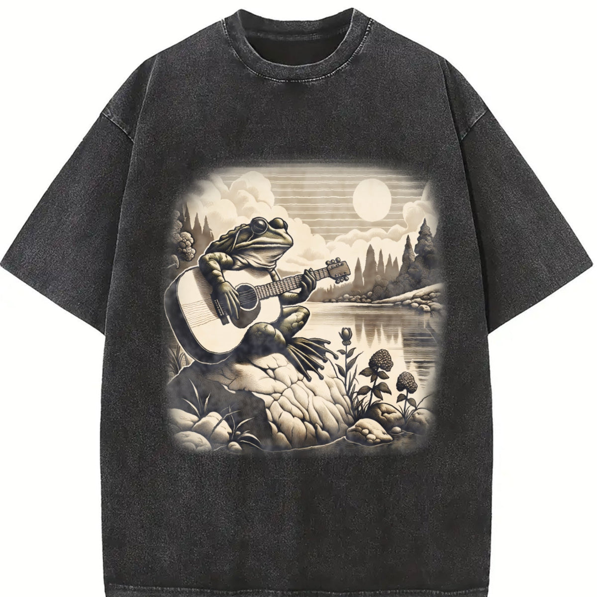 Frog Playing Guitar 90s Vintage Washed T-Shirt product image 2