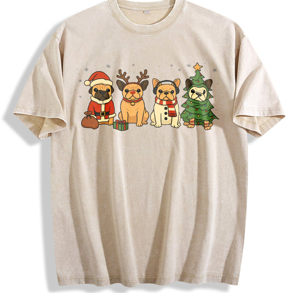 Christmas French Bulldog Vintage Washed T-Shirt product image 1