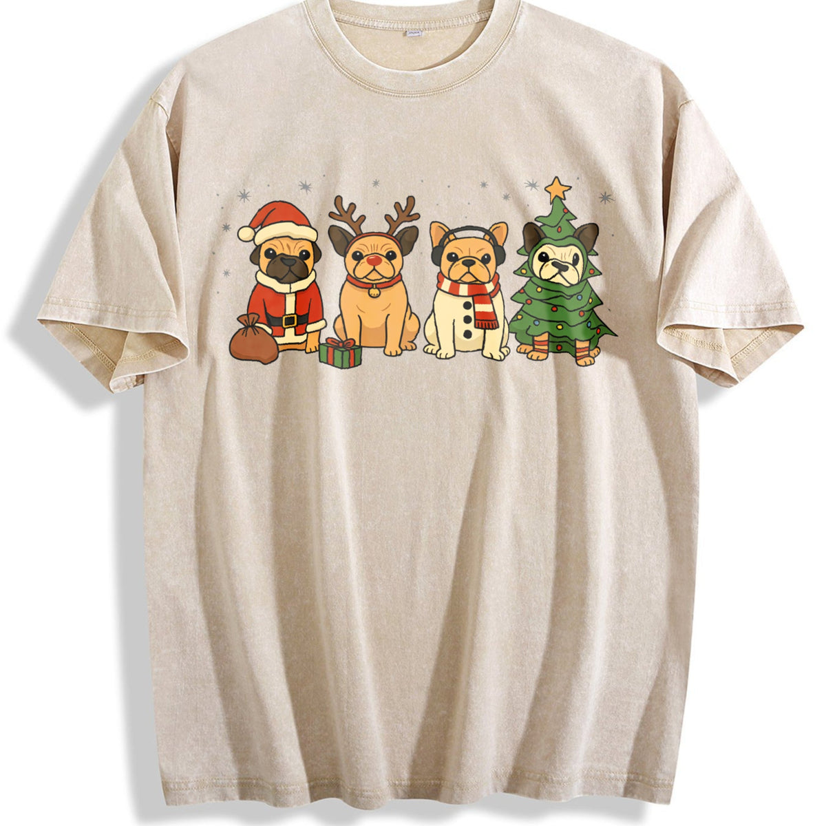 Christmas French Bulldog Vintage Washed T-Shirt product image 1