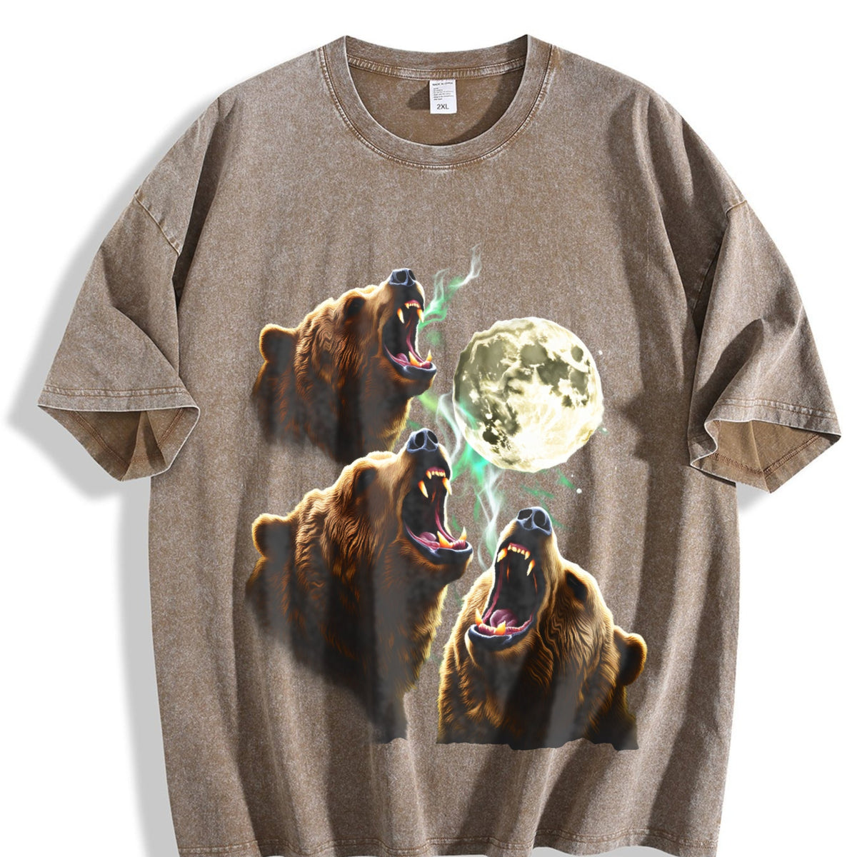 Bear Howling To Moon 90s Vintage Washed T-Shirt product image 3