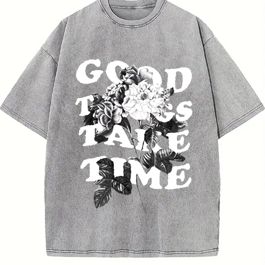 Good Things Take Time Flowers Vintage Washed T-Shirt product image 4