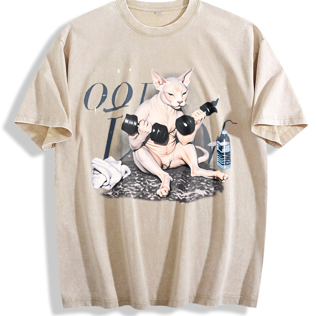 Sphynx Cat Workout Vintage Washed T-Shirt product image 1