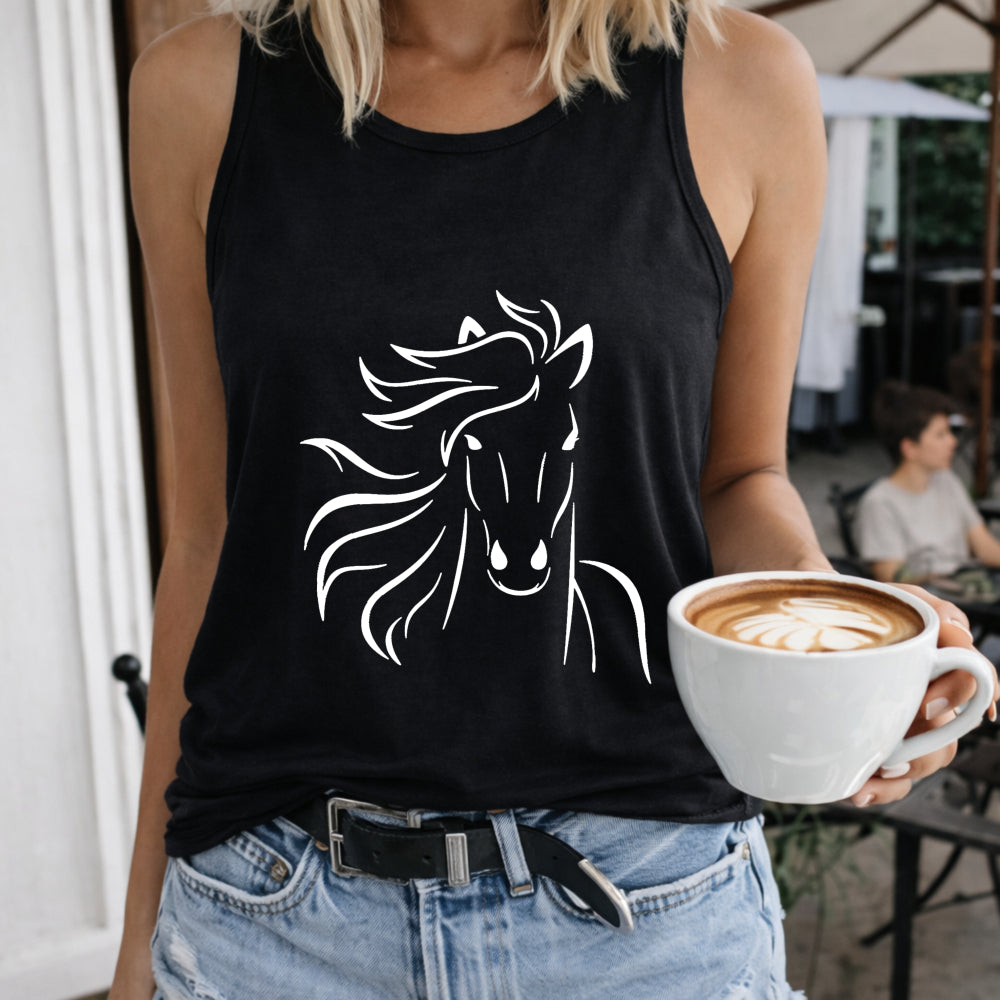 White With Horse Illustration Women's Tank Top