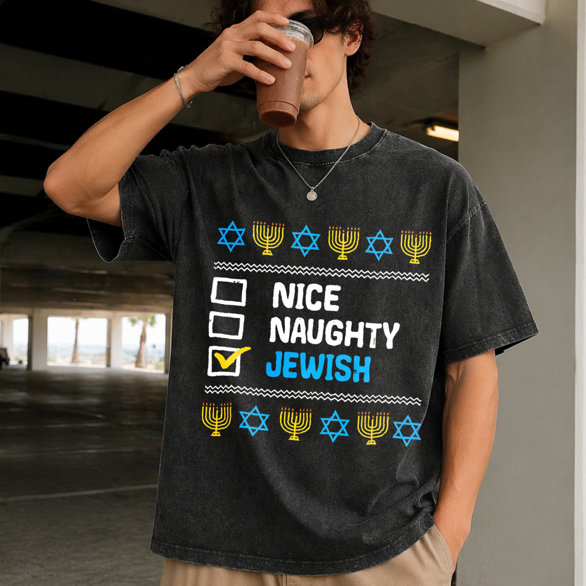 Nice Naughty Jewish Ugly Hanukkah Chanukah Jew Vintage product image 2