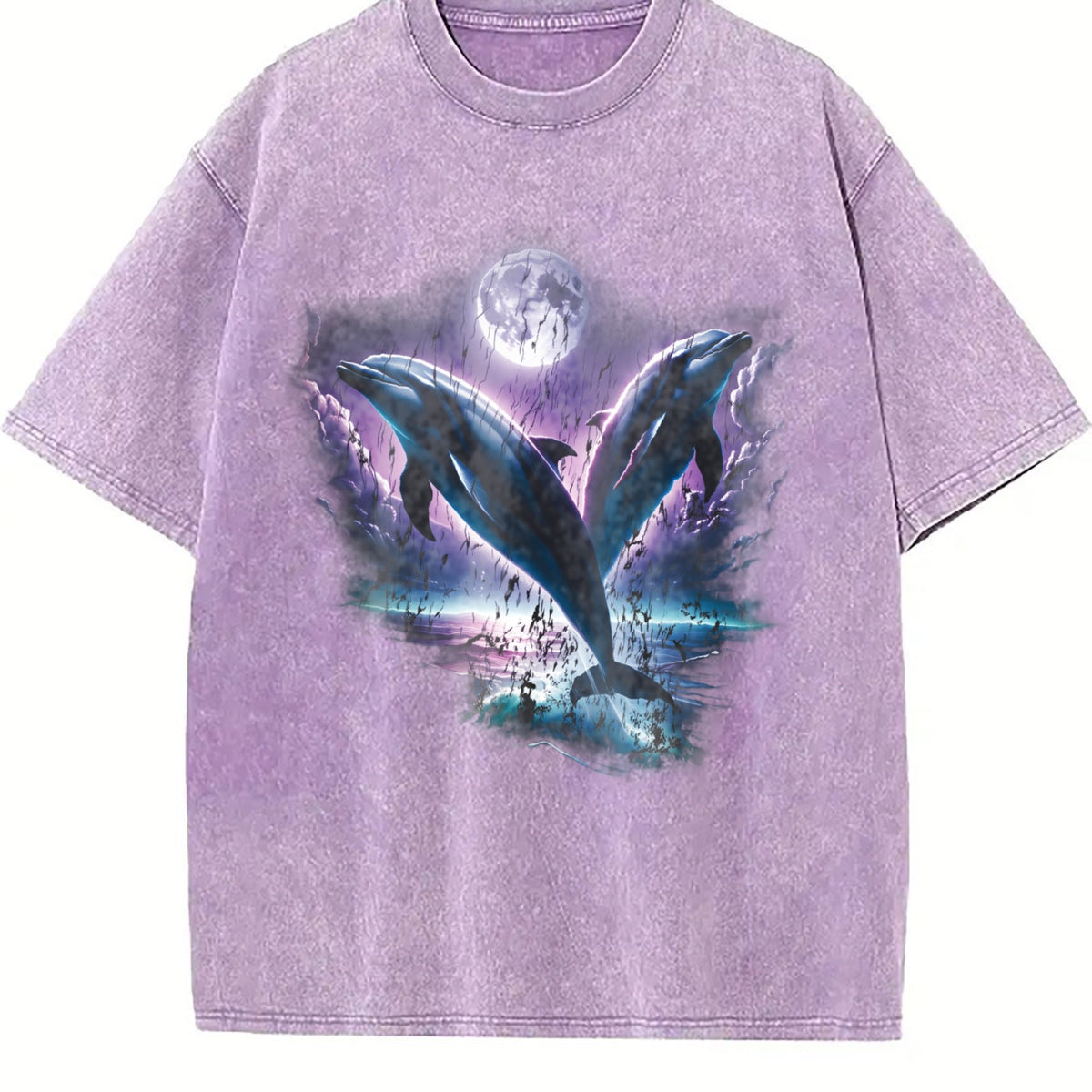 Two Dolphins Moon Vintage Washed T-Shirt product image 6