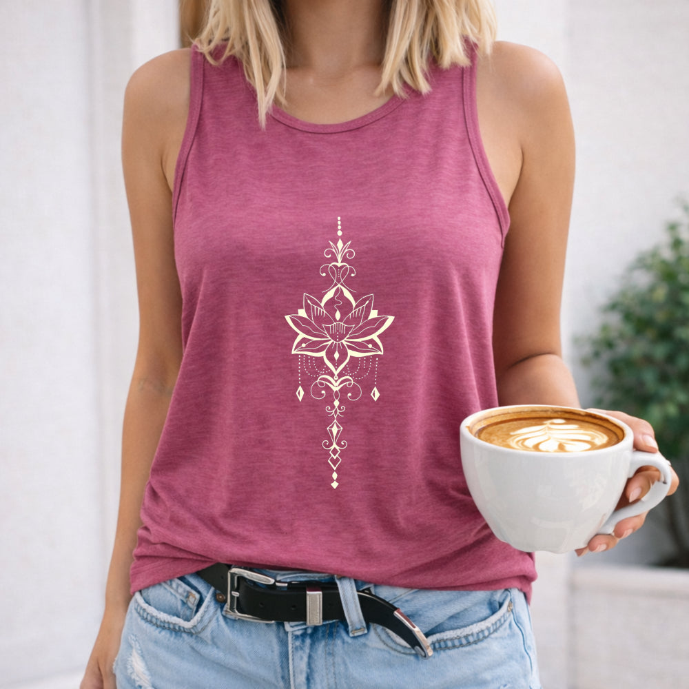 Racer With Lotus Flower - Summer Women's Tank Top