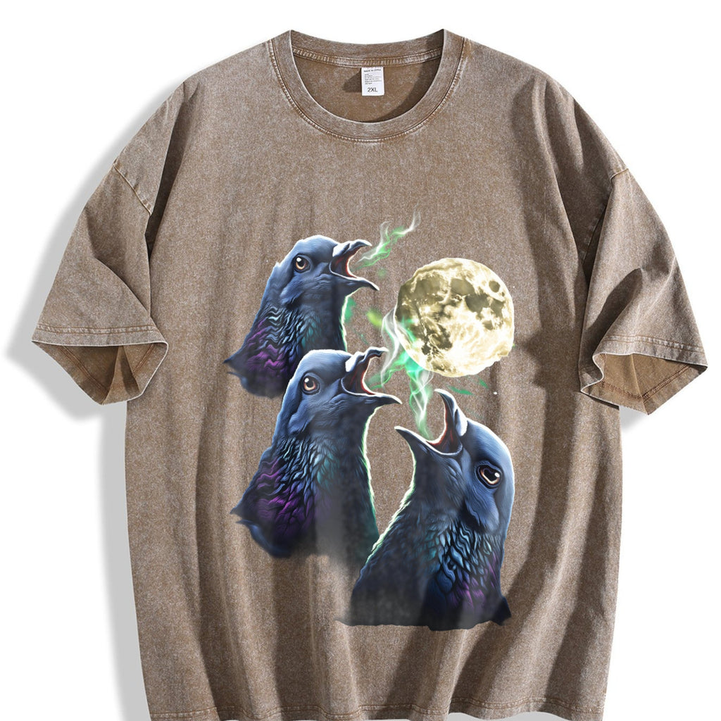 Pigeon Howling To Moon 90s Vintage Washed T-Shirt product image 3