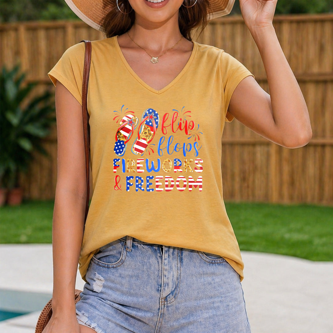 American Flag - & Flip Flops & Fireworks Women's V-Neck Tank Top