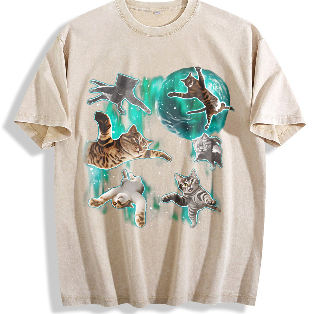 Cats Flying In Galaxy 90s Vintage Washed T-Shirt product image 1